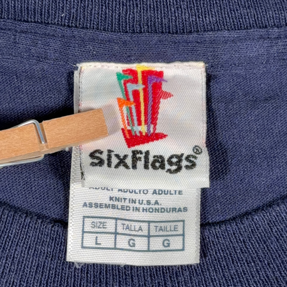 Vintage Superman Shirt Adult LARGE Blue Tower of Power Six Flags Theme Park Y2K - Picture 3 of 6